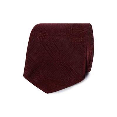 Designer dark red textured check silk tie